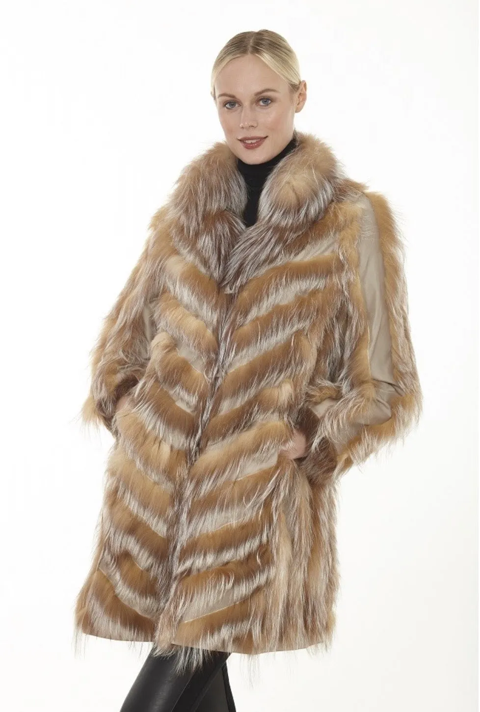 Coat, Reversible 3/4 Length Fox Fur Coat - Linda Richards - Style 9499