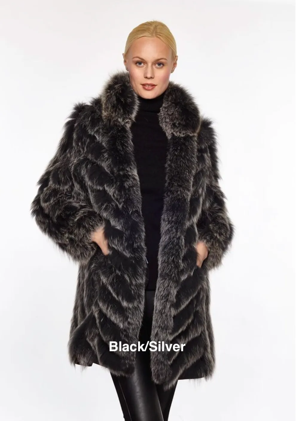 Coat, Reversible 3/4 Length Fox Fur Coat - Linda Richards - Style 9499