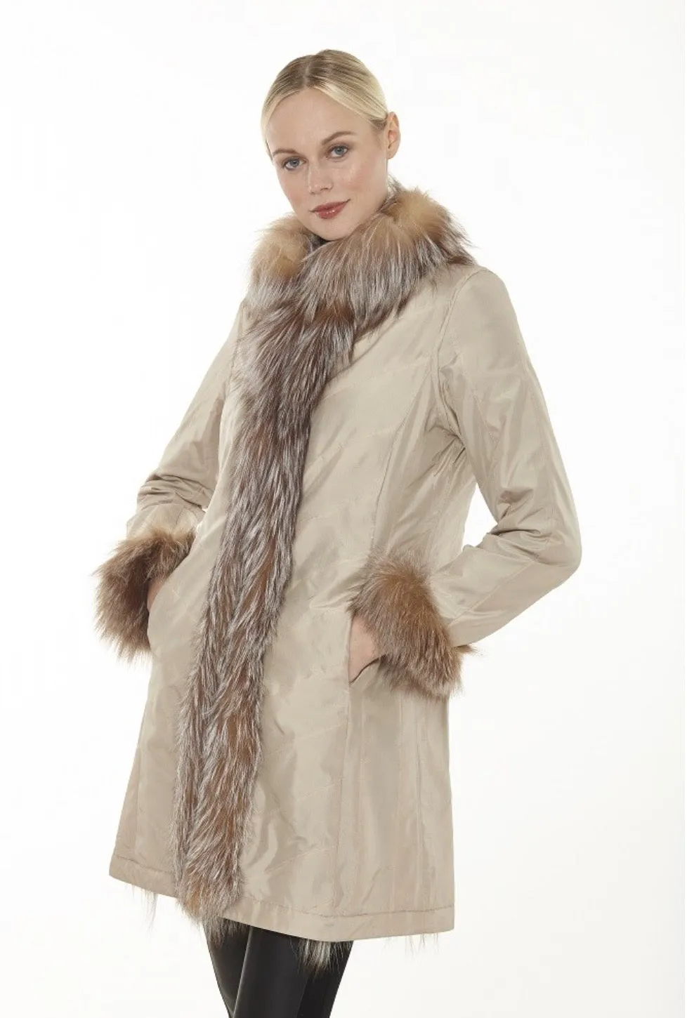 Coat, Reversible 3/4 Length Fox Fur Coat - Linda Richards - Style 9499