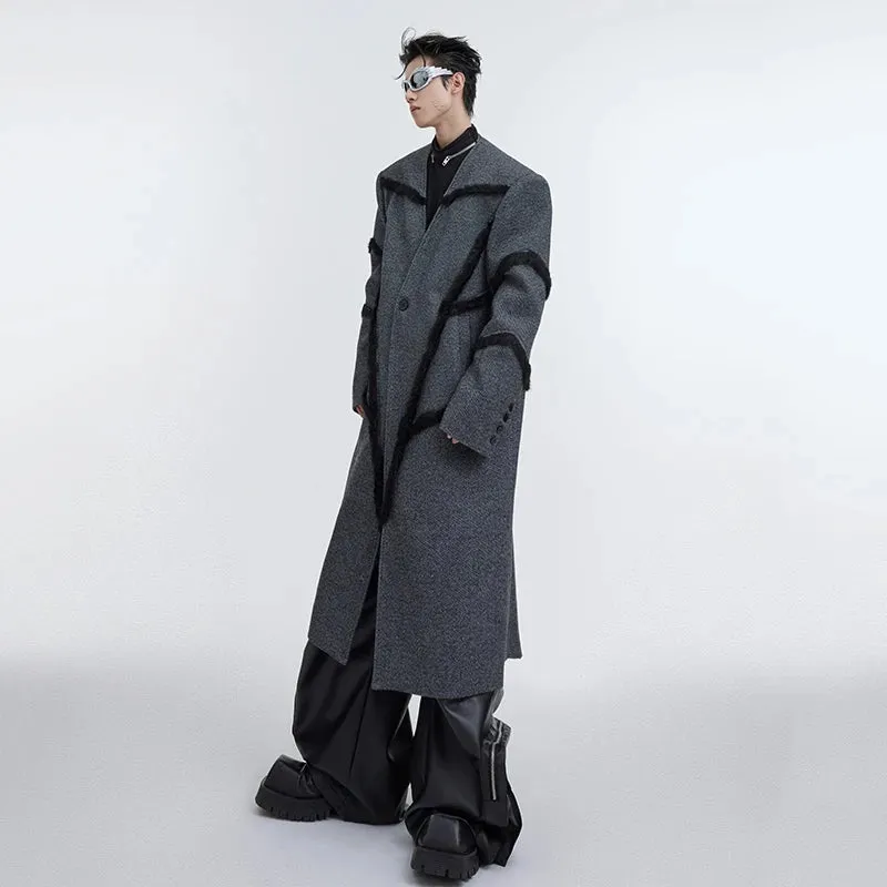 Collarless Silhouette Woolen Long Coat