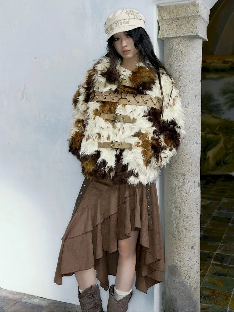 Colorblocked cow fur coat【s0000005243】