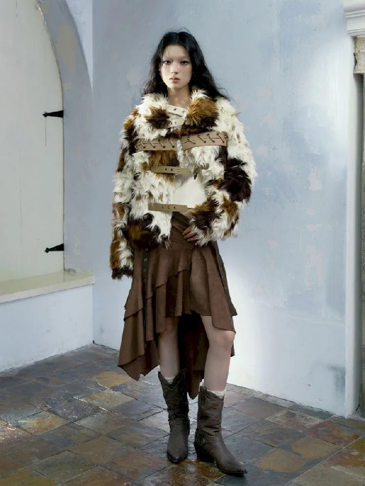 Colorblocked cow fur coat【s0000005243】