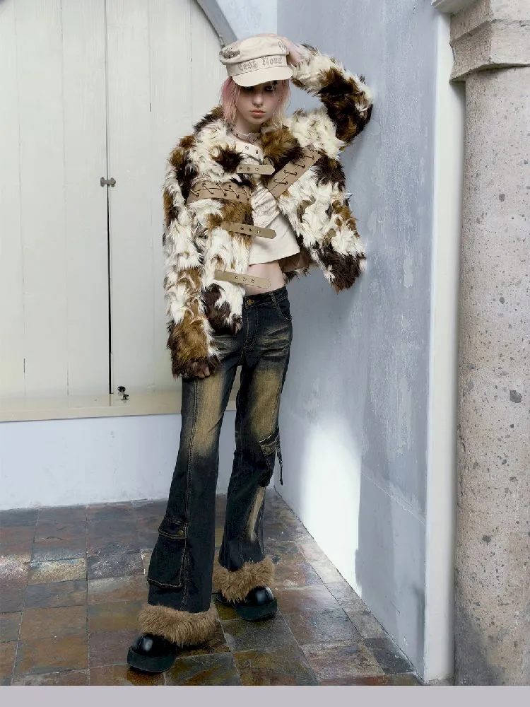 Colorblocked cow fur coat【s0000005243】