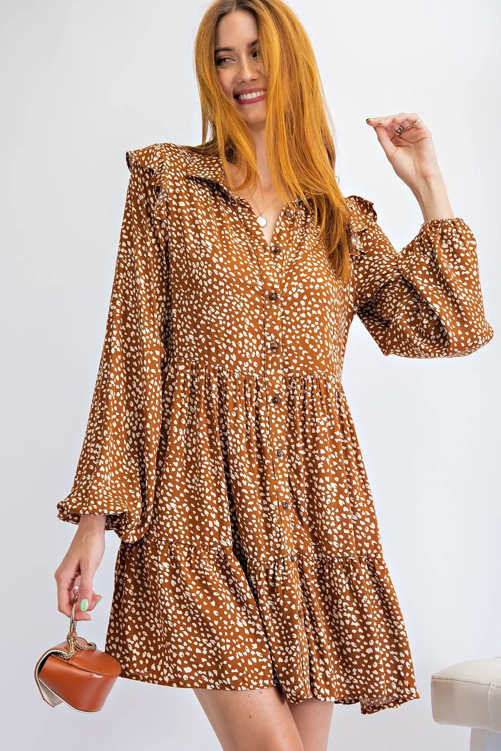 Come Back to Me Leopard Print Dress, Rust