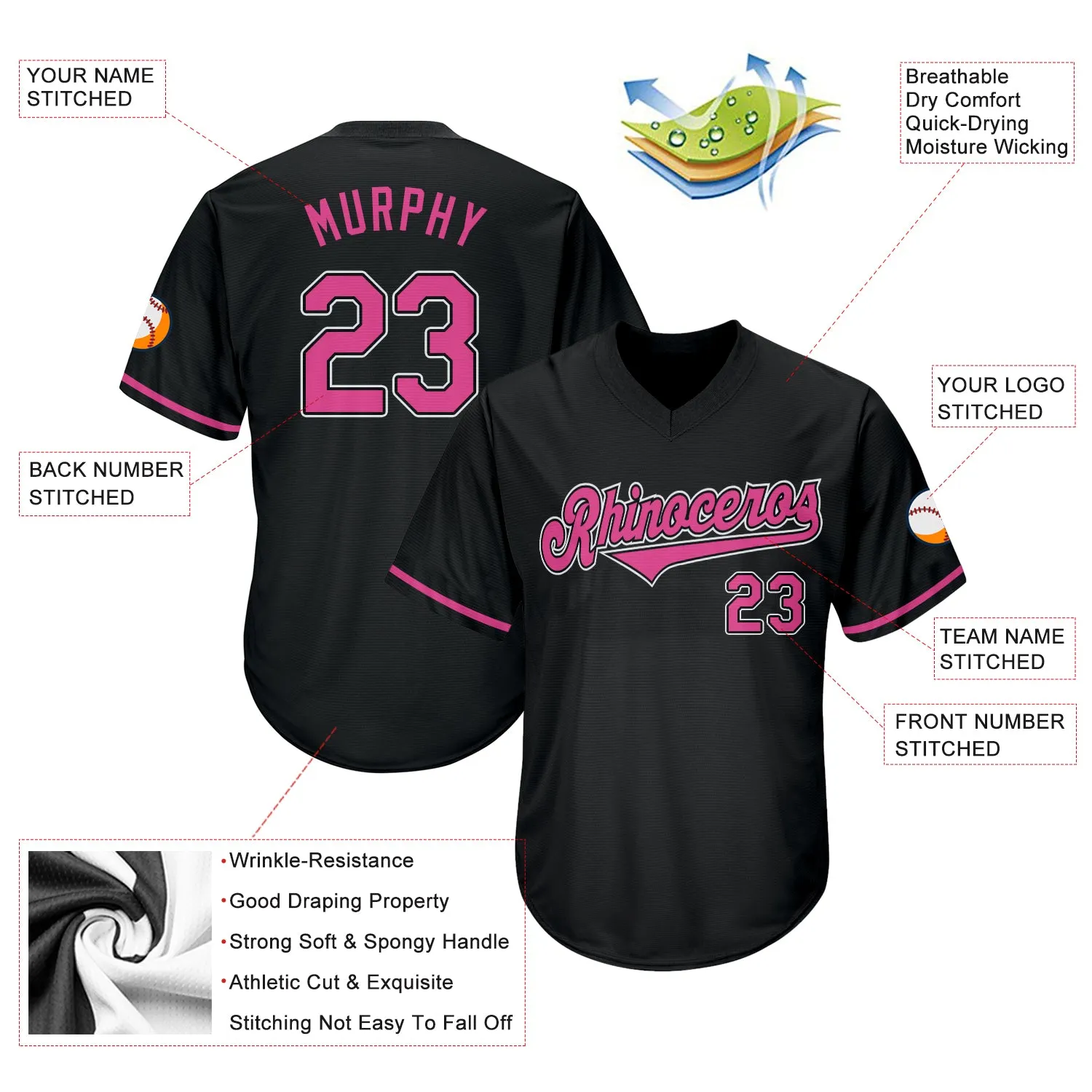 Custom Black Pink-White Authentic Throwback Rib-Knit Baseball Jersey Shirt