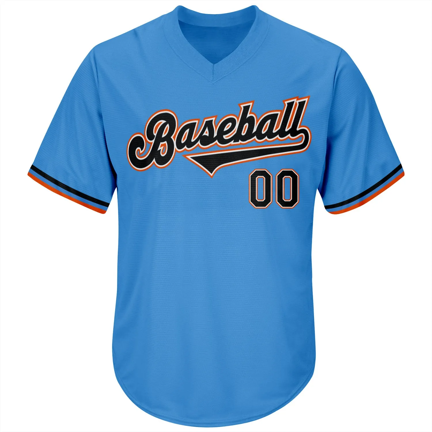 Custom Powder Blue Black-Orange Authentic Throwback Rib-Knit Baseball Jersey Shirt