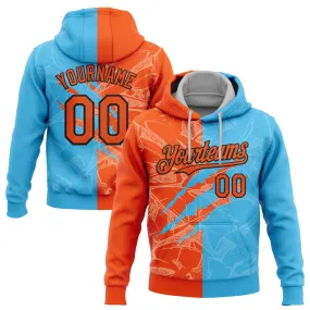 Custom Stitched Graffiti Pattern Orange Sky Blue-Black 3D Scratch Sports Pullover Sweatshirt Hoodie