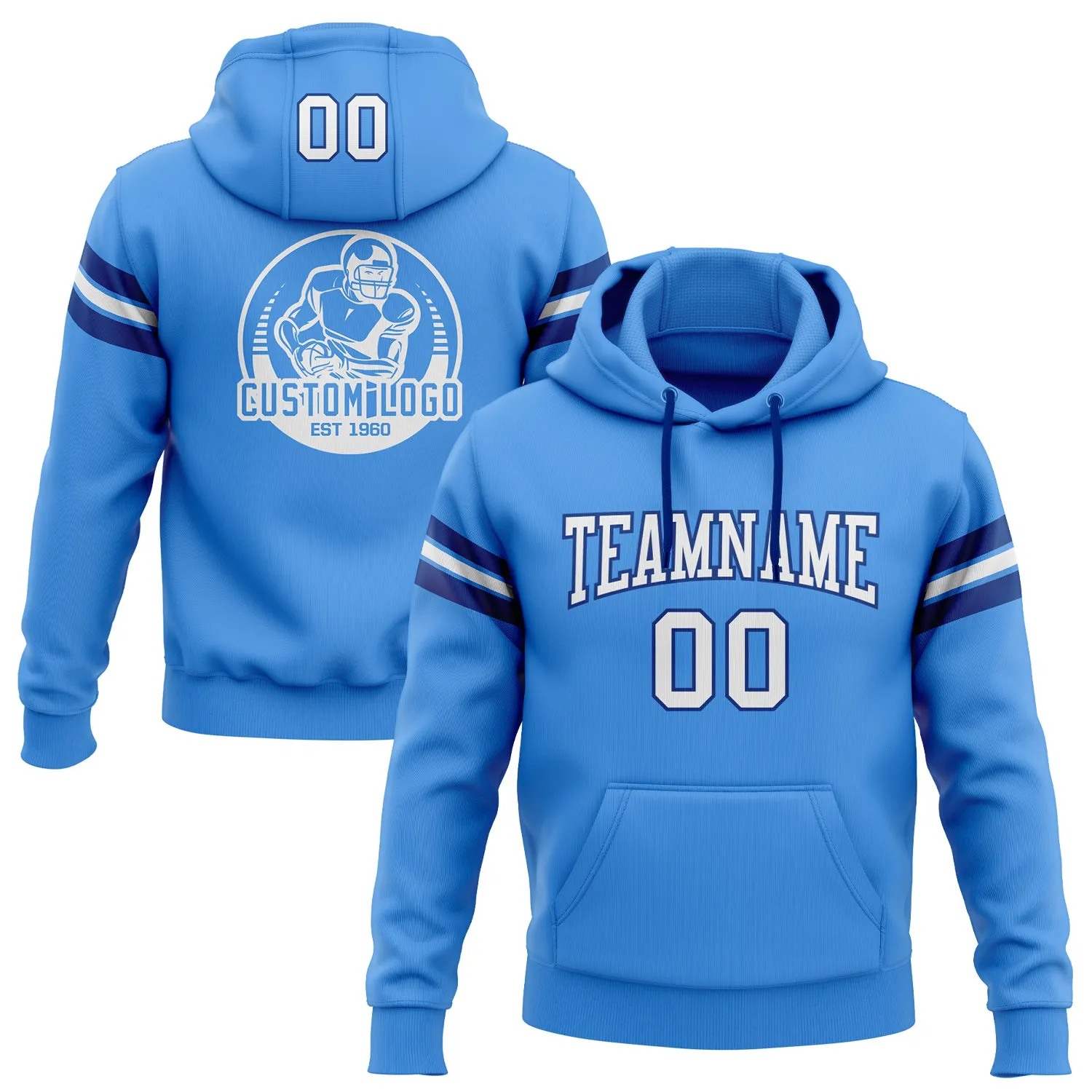 Custom Stitched Powder Blue White-Royal Football Pullover Sweatshirt Hoodie