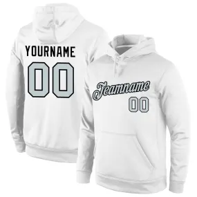 Custom Stitched White Silver-Black Sports Pullover Sweatshirt Hoodie