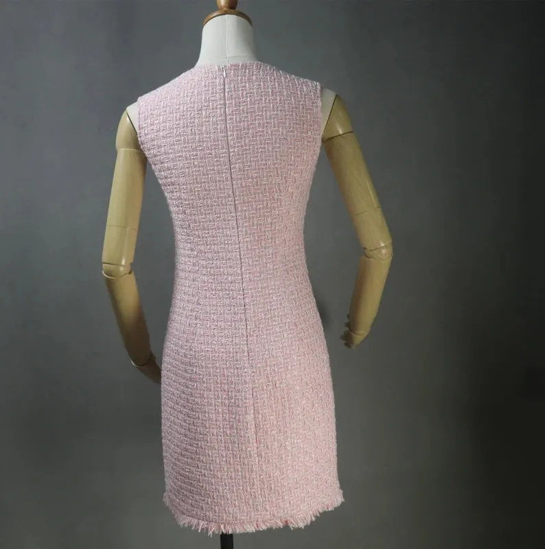 Custom Women's Suit Tweed Pearl Faux Fur Trim Jacket   Dress  Pink Suit