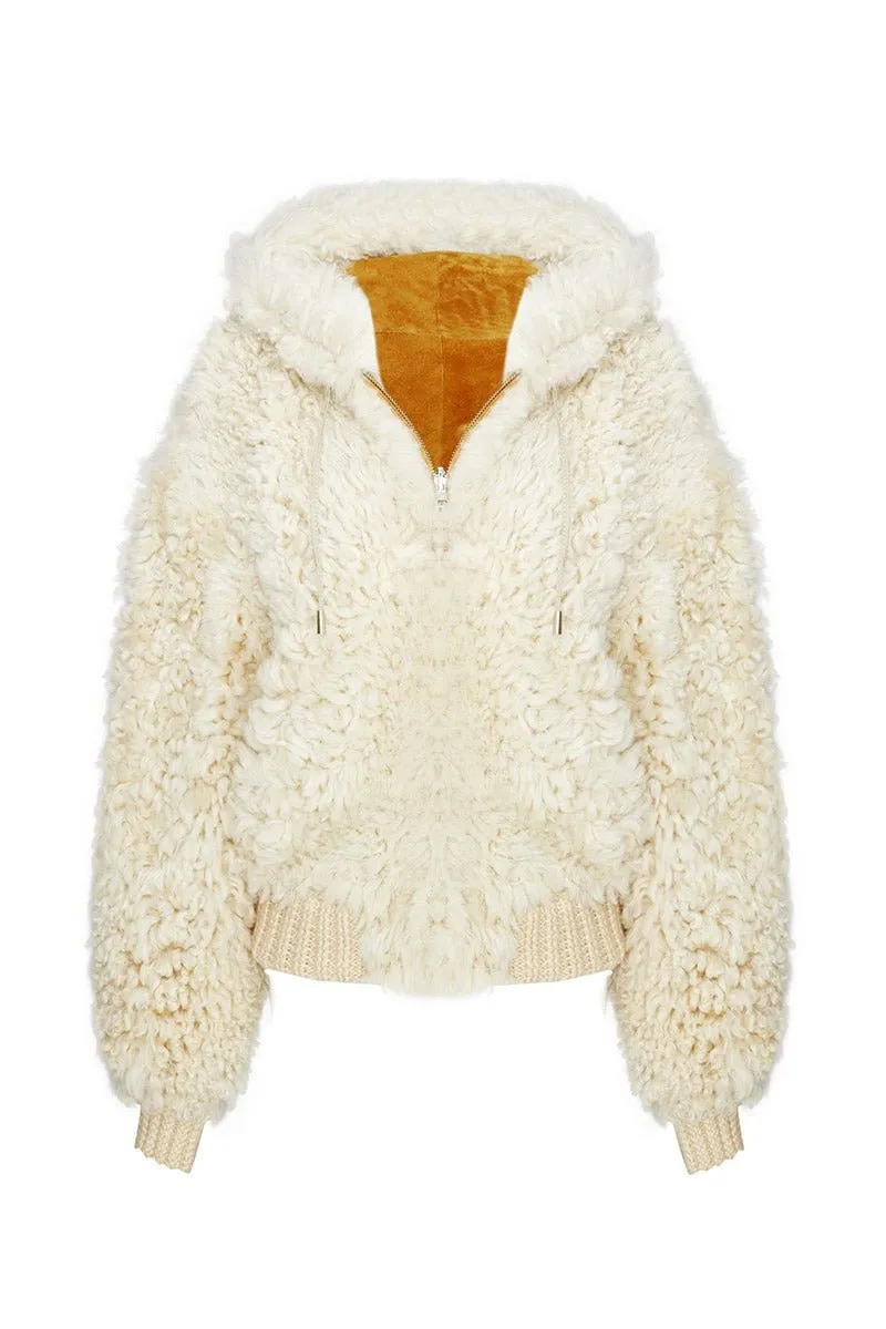 Danica Women's Oversize Reversible Shearling Jacket - Beige