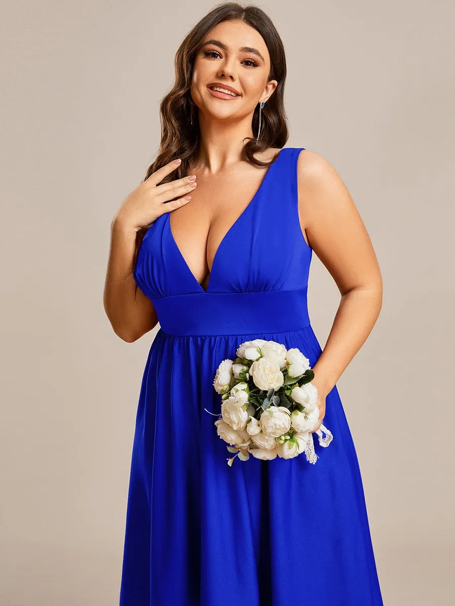 Deep V-Neck High-Low Sleeveless A-Line Wedding Guest Dress