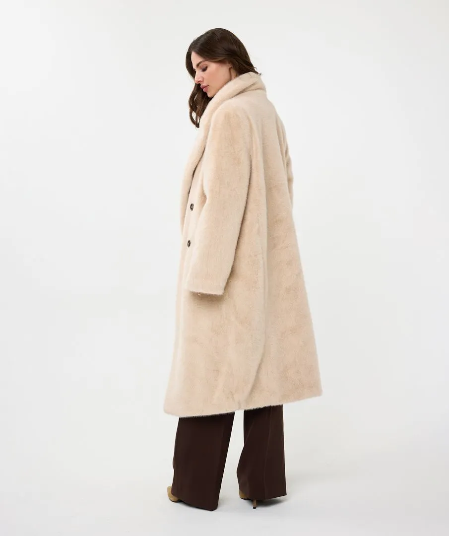 Esqualo Sand Shawl Collar Faux Fur Coat