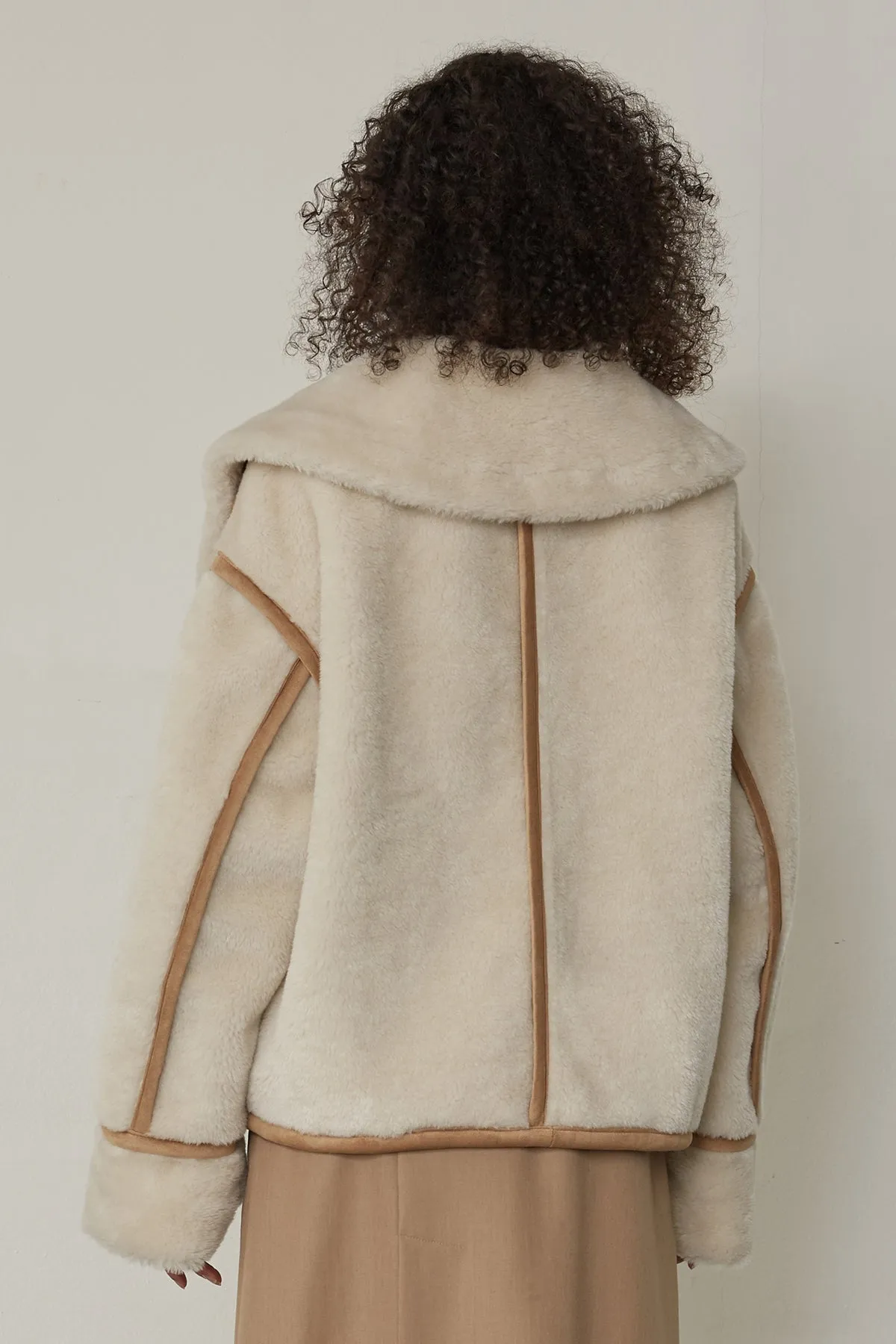 Faux shearling suede wool-blend aviator jacket