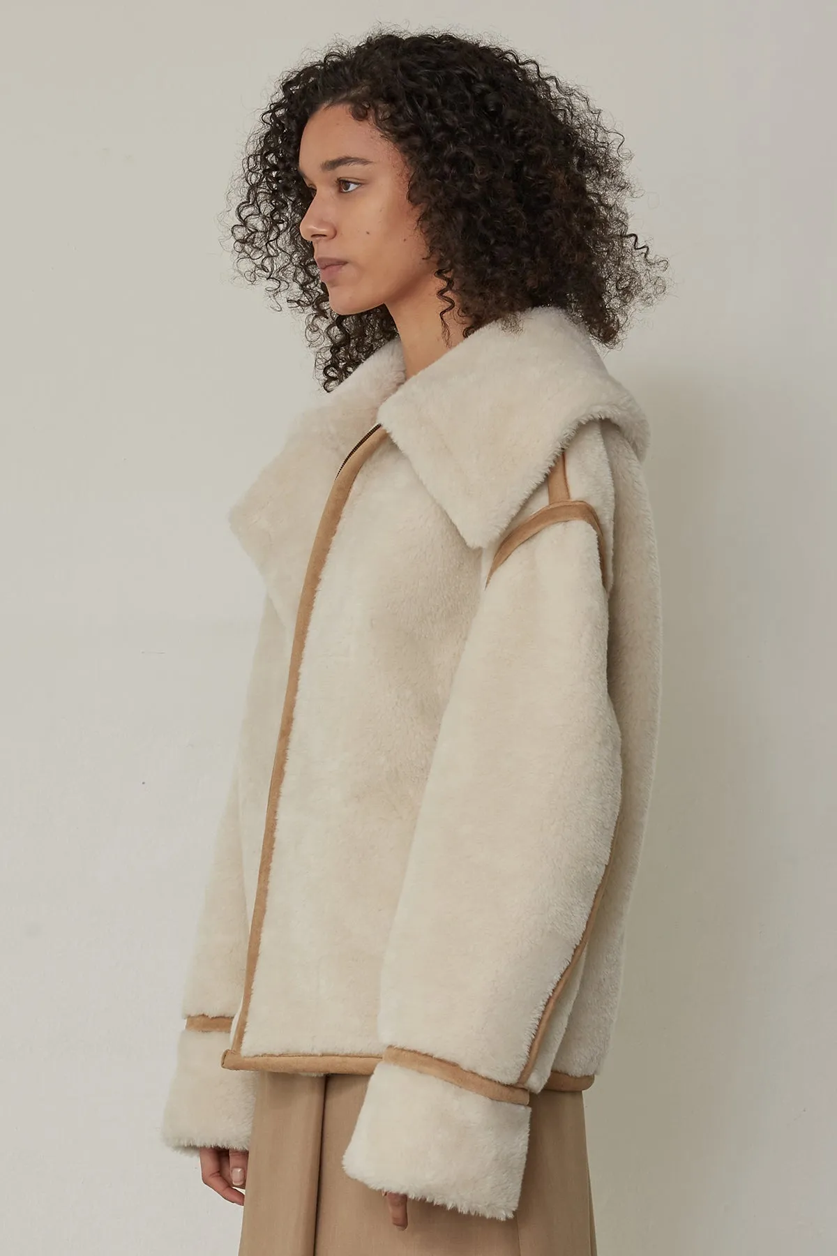 Faux shearling suede wool-blend aviator jacket