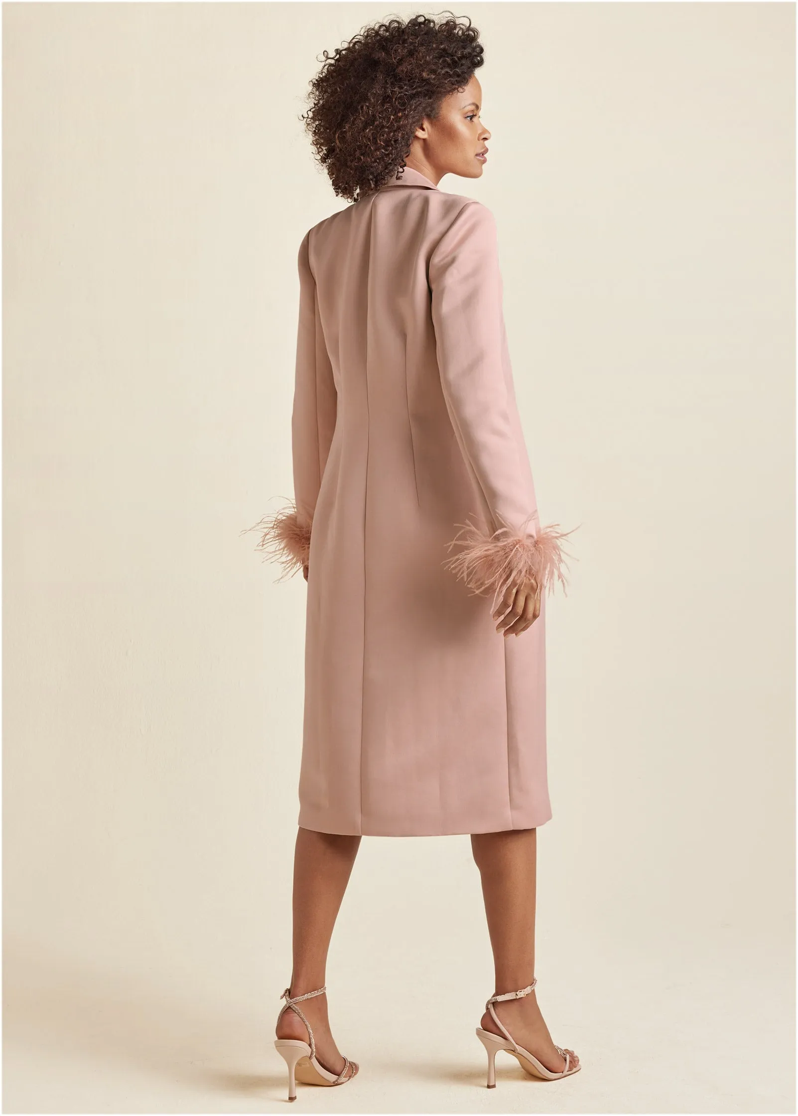 Feather Cuff Tuxedo Coat - Peach