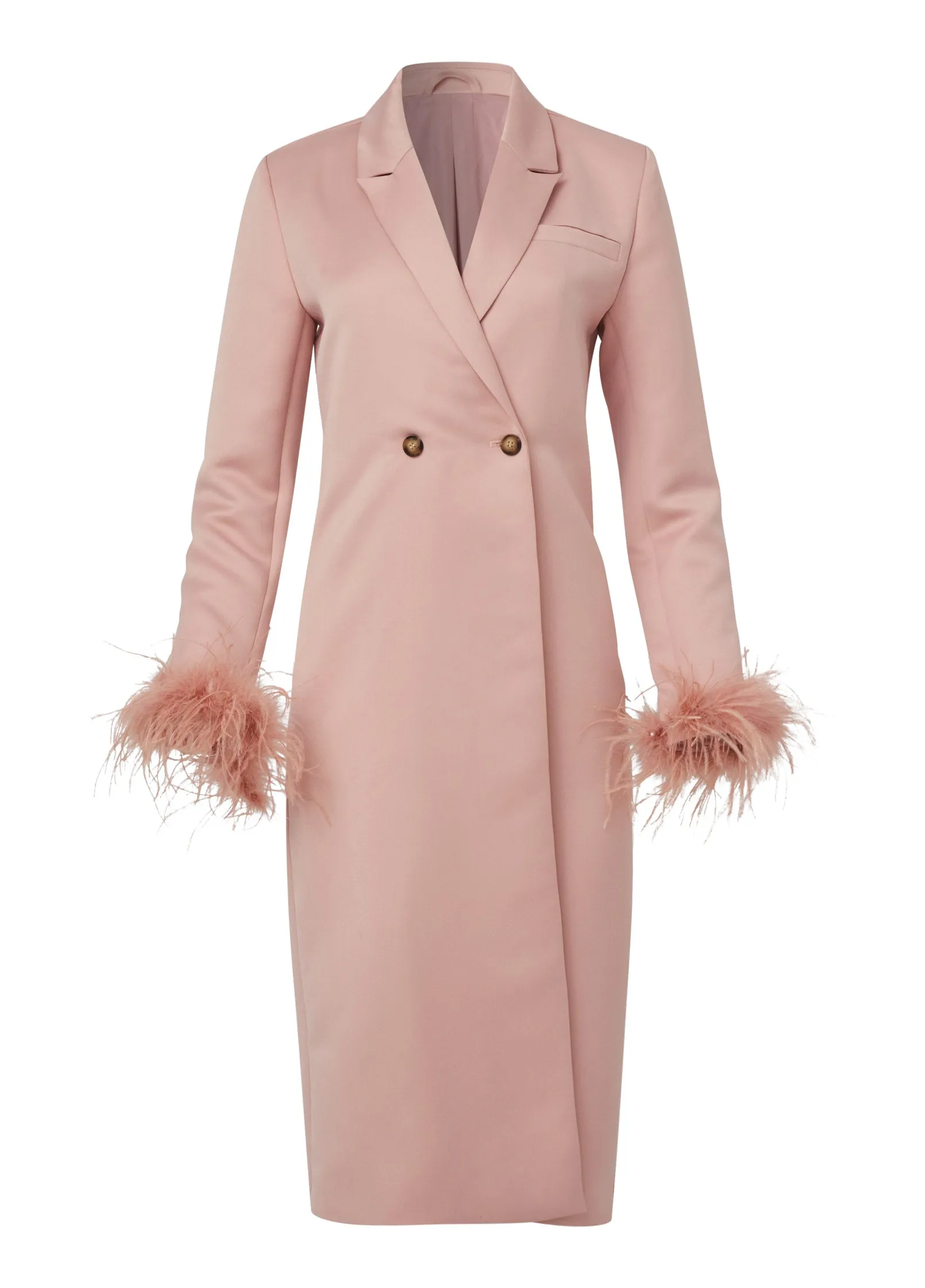 Feather Cuff Tuxedo Coat - Peach