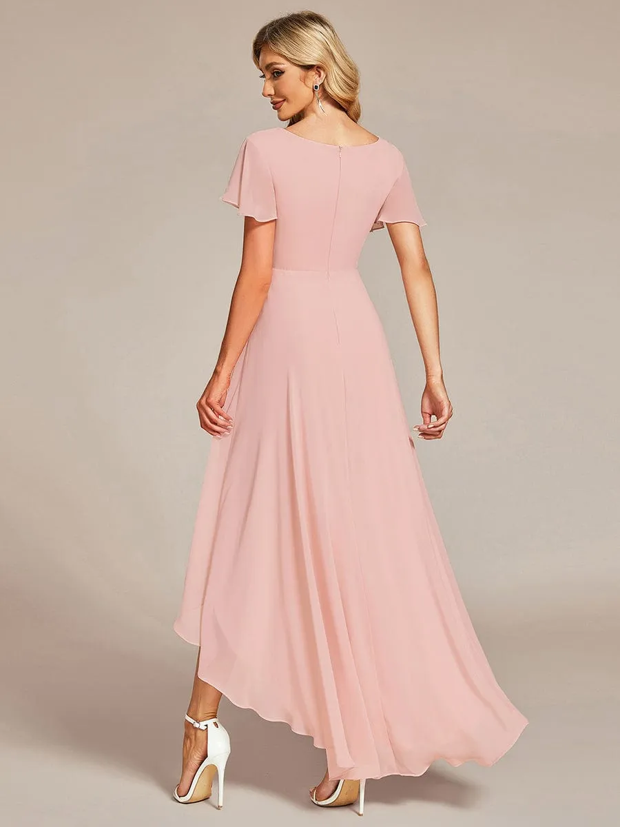 Flowy High-low Chiffon Ruffle Sleeves Bridesmaid Dress