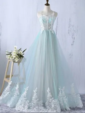 Flowy See Through Ice Blue Tulle Prom Dress Formal Gown,21121007