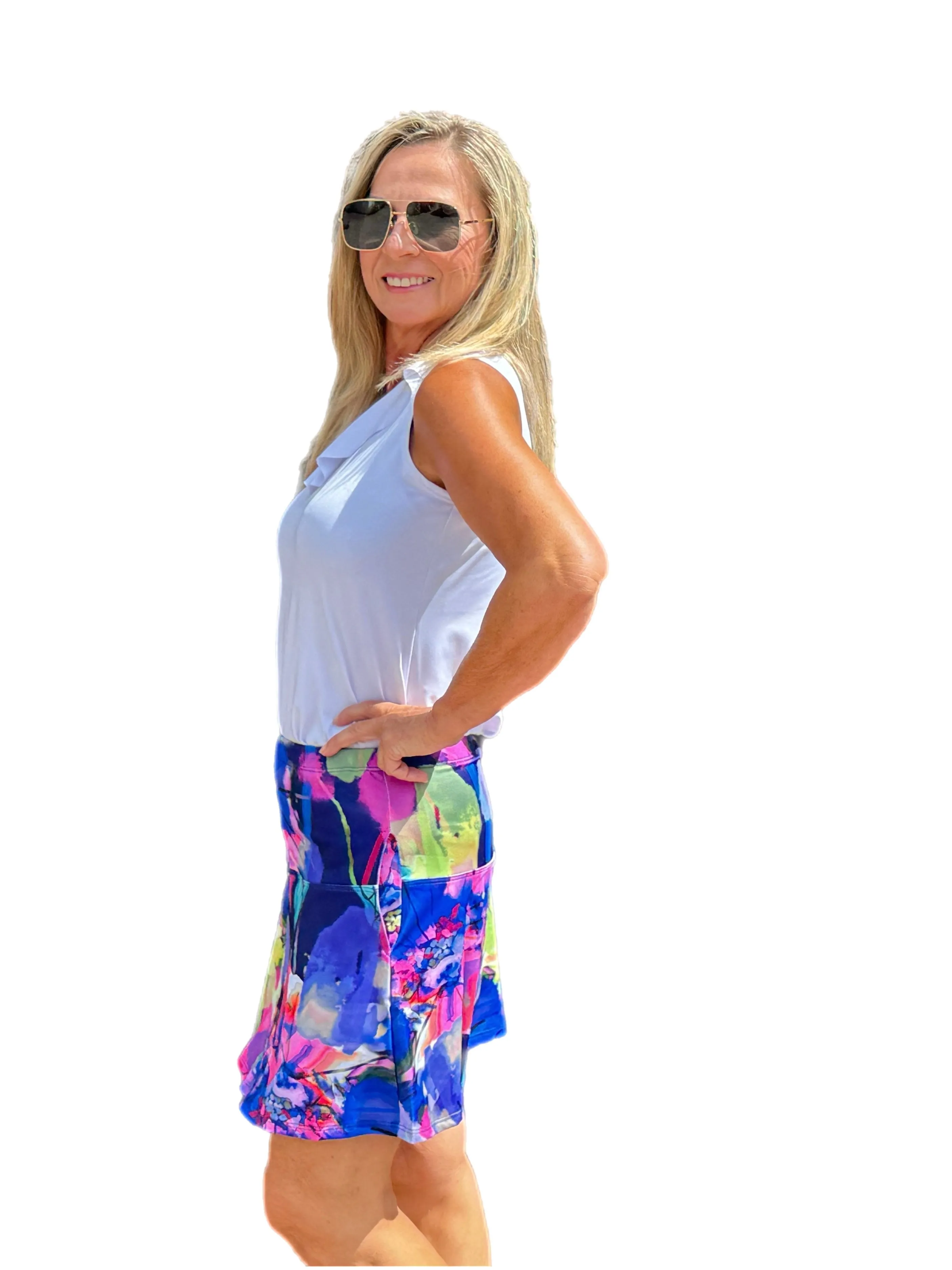 Flowy Skort with Side-Pockets Abstract Painting