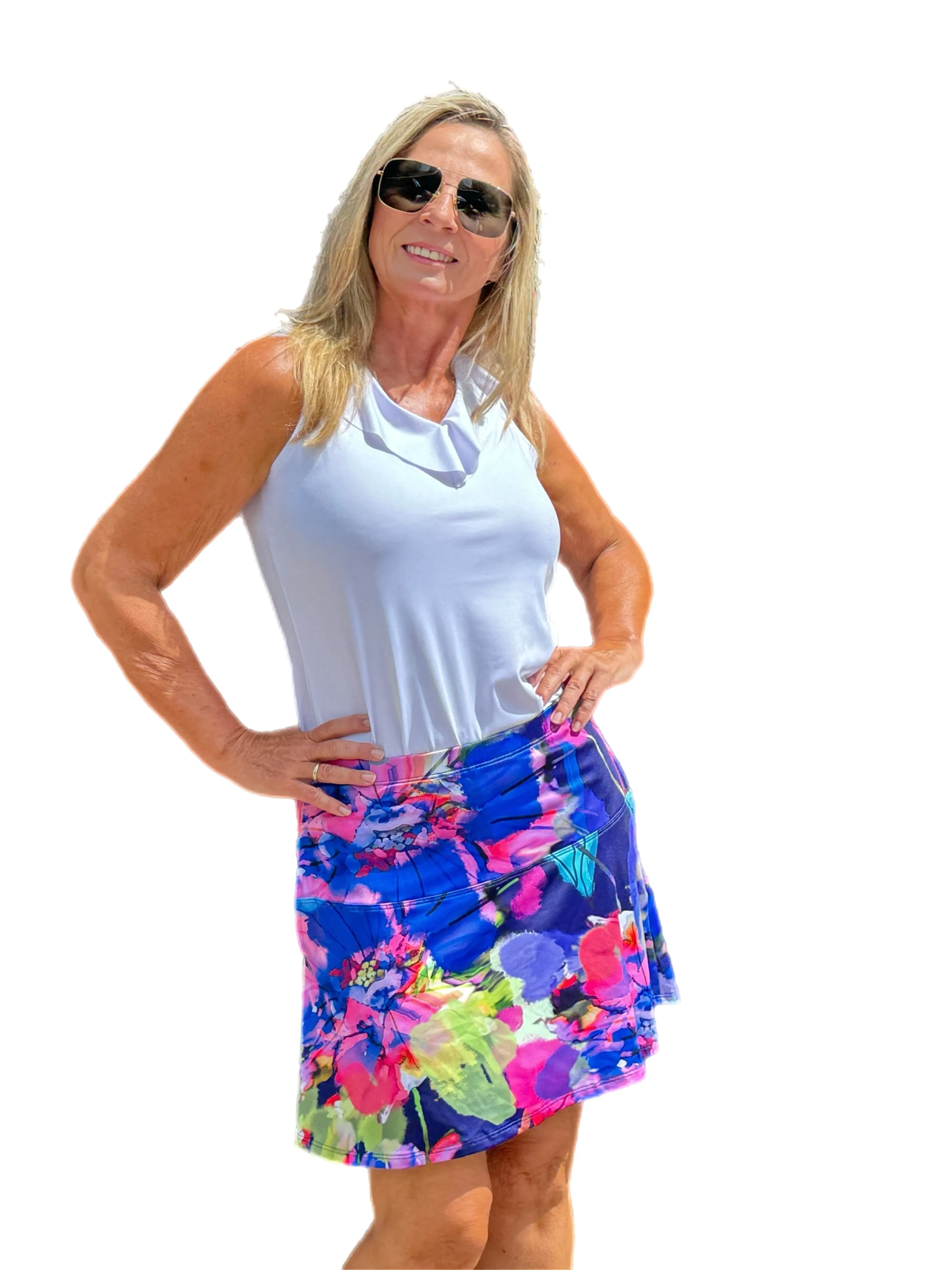 Flowy Skort with Side-Pockets Abstract Painting