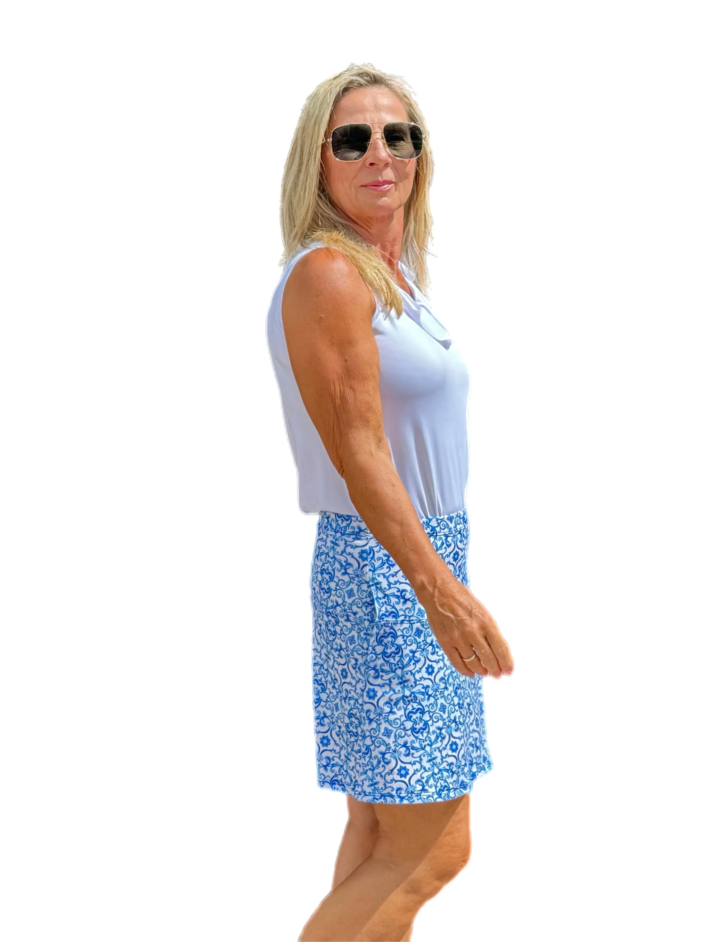 Flowy Skort with Side-Pockets Blue Flower Petals