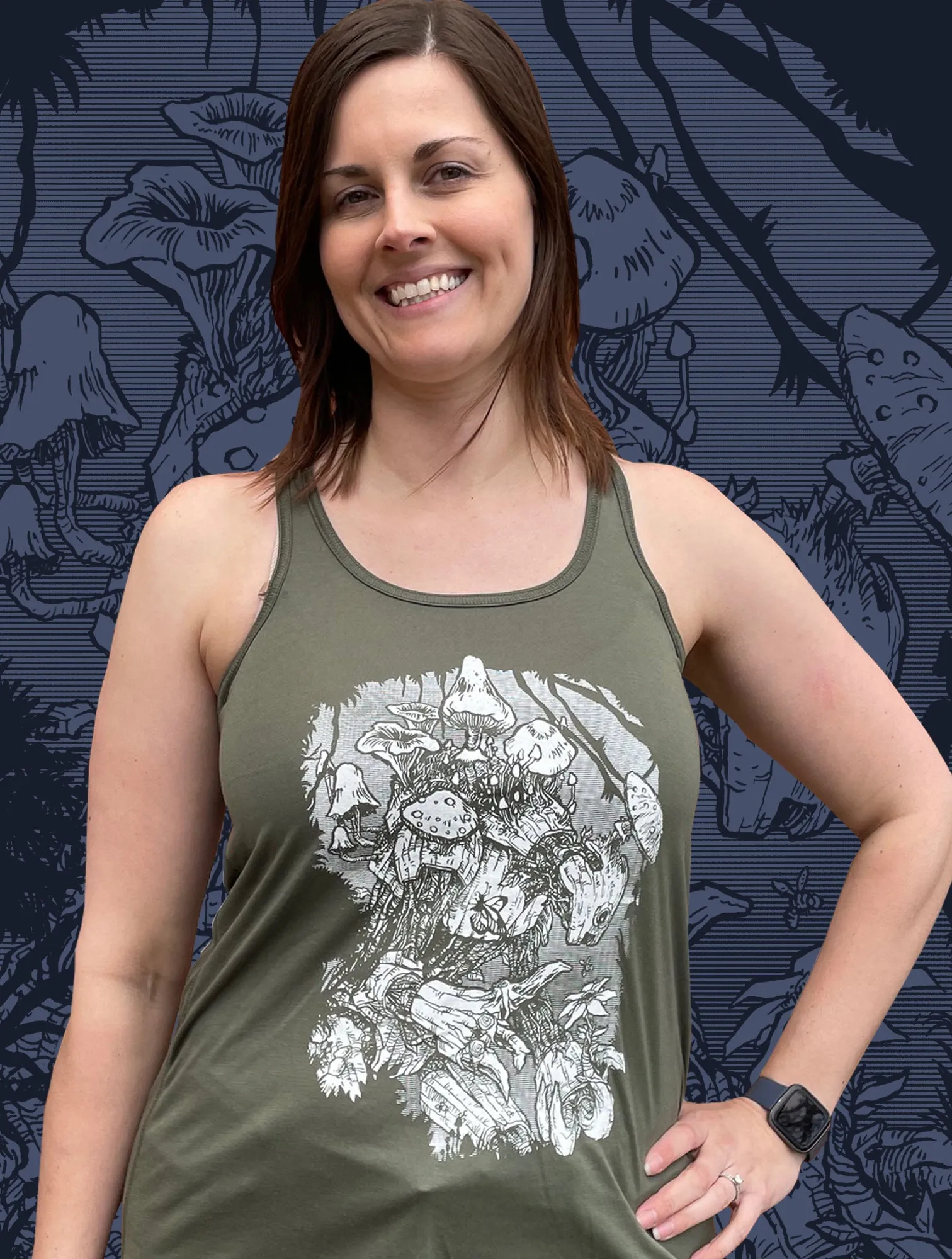 Forest Kaiju - Mushroom Robot - Flowy Racerback Tank