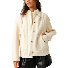 Free People Womens Willow Faux Shearling Heavy Bomber Jacket