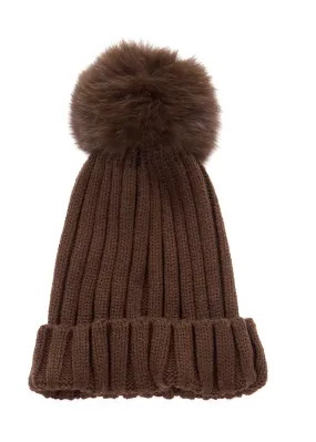 Fur5Eight Chocolate Brown Fur Pom Hat﻿