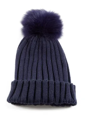 Fur5Eight Navy Fur Pom Hat﻿