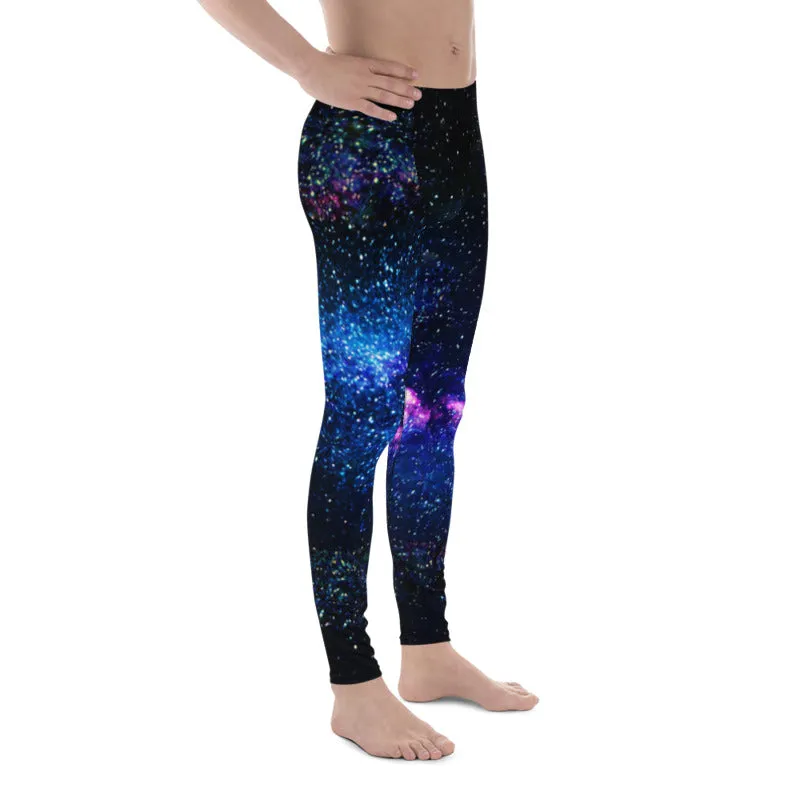 Galaxy Space Running Men's Tights, Purple Galaxy Space Universe Print Premium Men's Leggings Meggings Long Pants