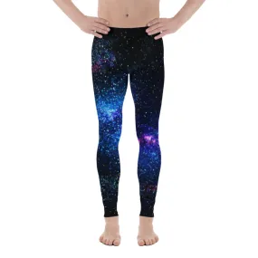 Galaxy Space Running Men's Tights, Purple Galaxy Space Universe Print Premium Men's Leggings Meggings Long Pants