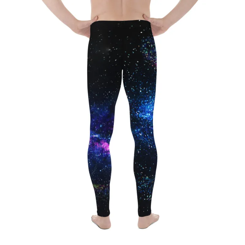 Galaxy Space Running Men's Tights, Purple Galaxy Space Universe Print Premium Men's Leggings Meggings Long Pants