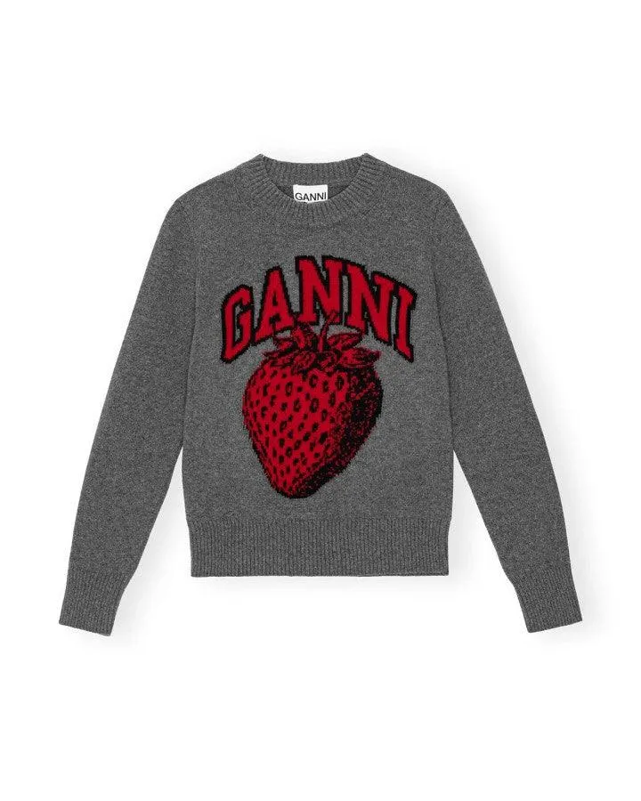 Ganni Graphic Strawberry O-Neck Pullover