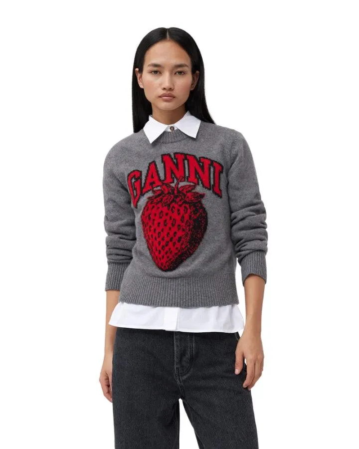 Ganni Graphic Strawberry O-Neck Pullover