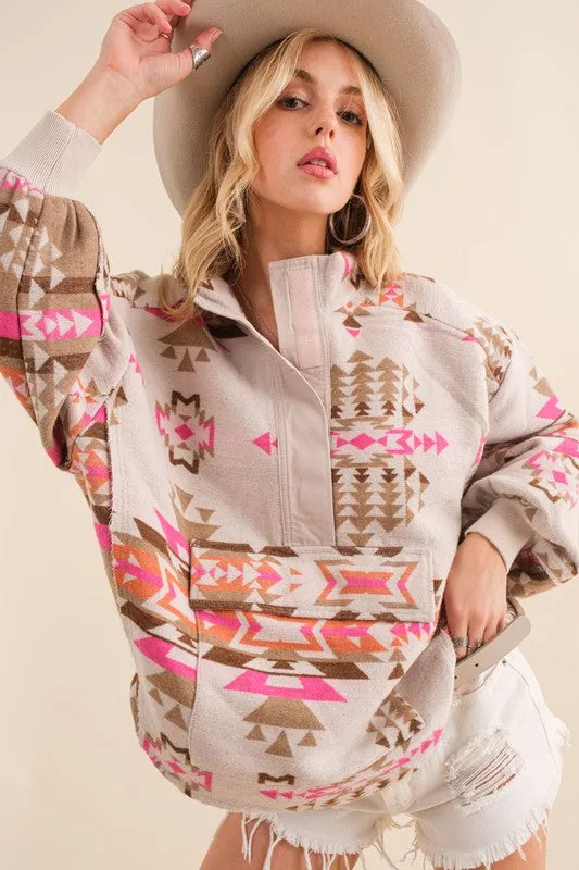 Geometric Print Western Pullover