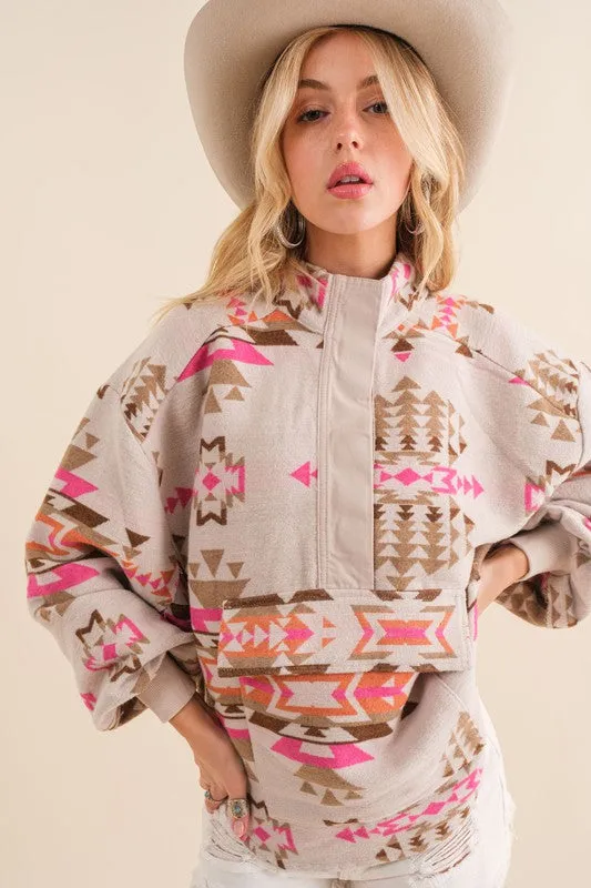 Geometric Print Western Pullover