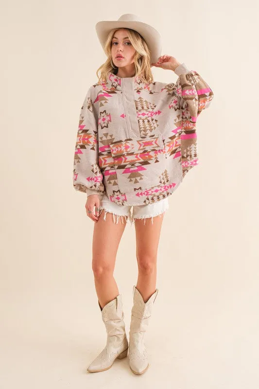 Geometric Print Western Pullover