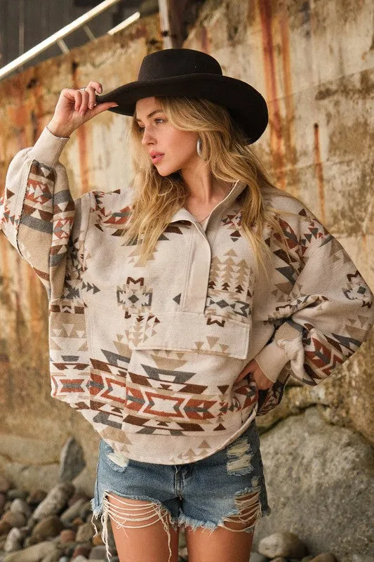 Geometric Print Western Pullover