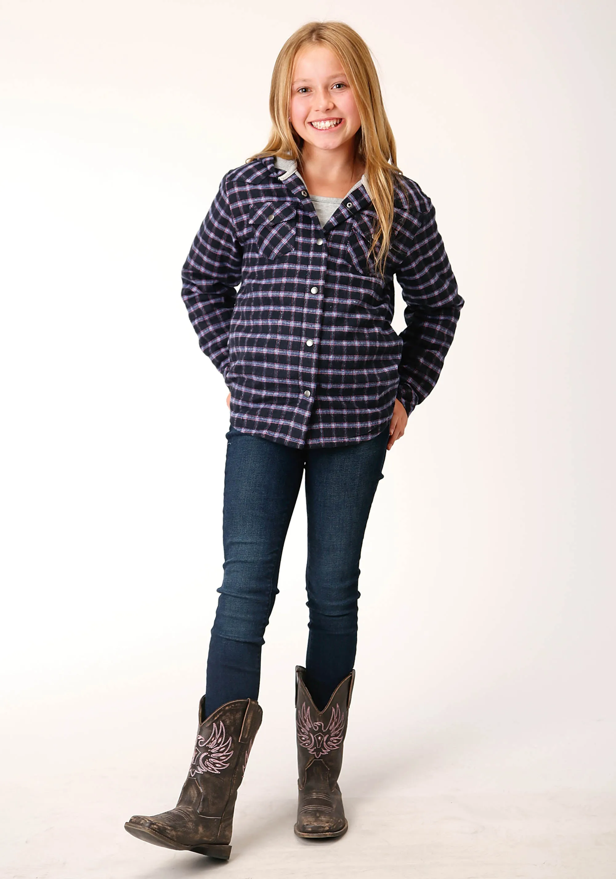 GIRLS LONG SLEEVE SNAP THERMAL LINED FLANNEL SHIRT JACKET