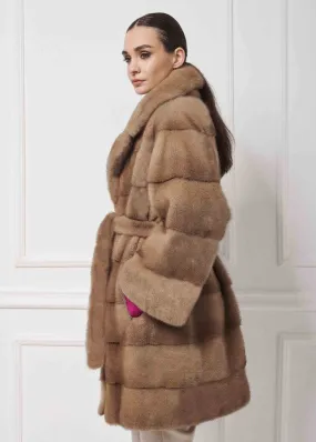 Glamorous mink fur coat with english collar and belt