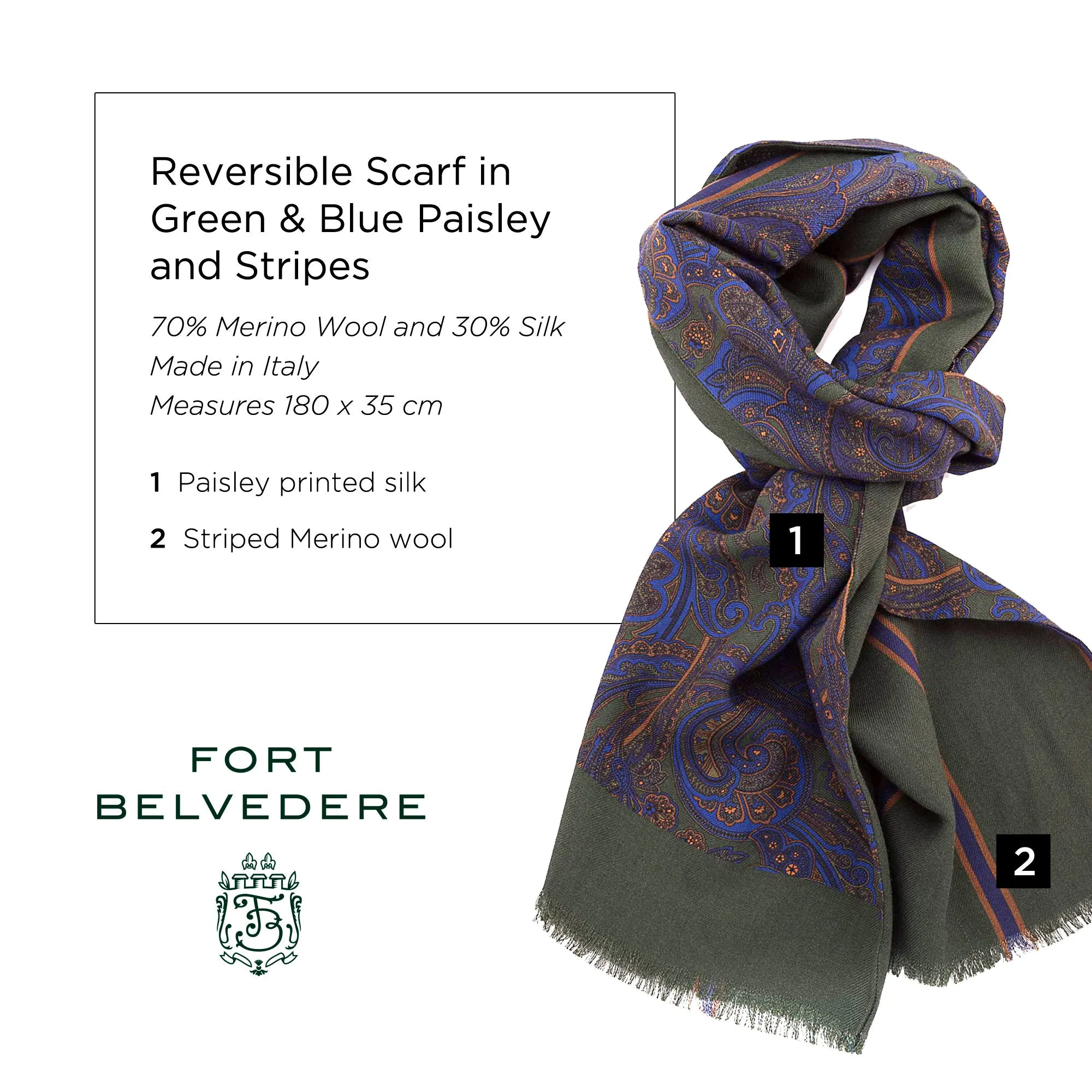 Green Paisley & Stripes Reversible Scarf