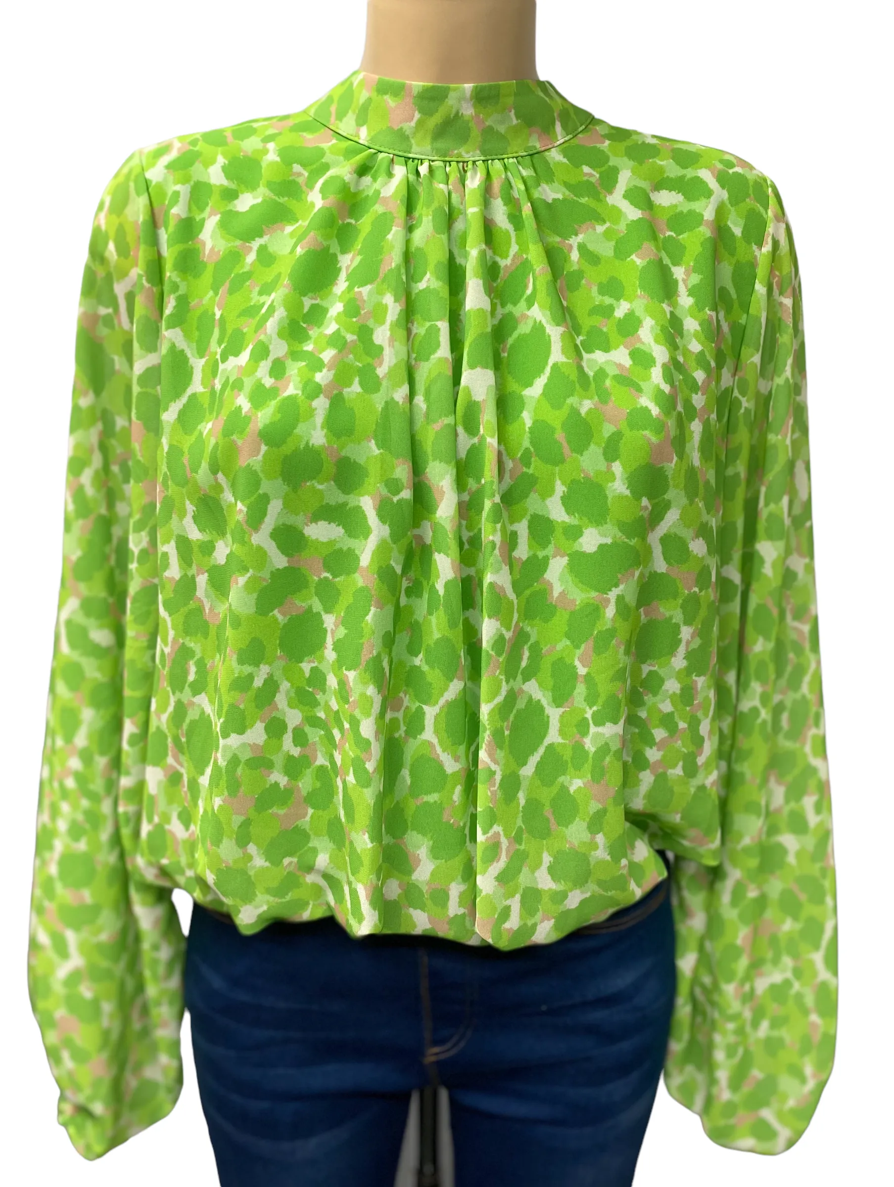 High Neck Bubble Hem Print Blouse (7 Colours and Prints)