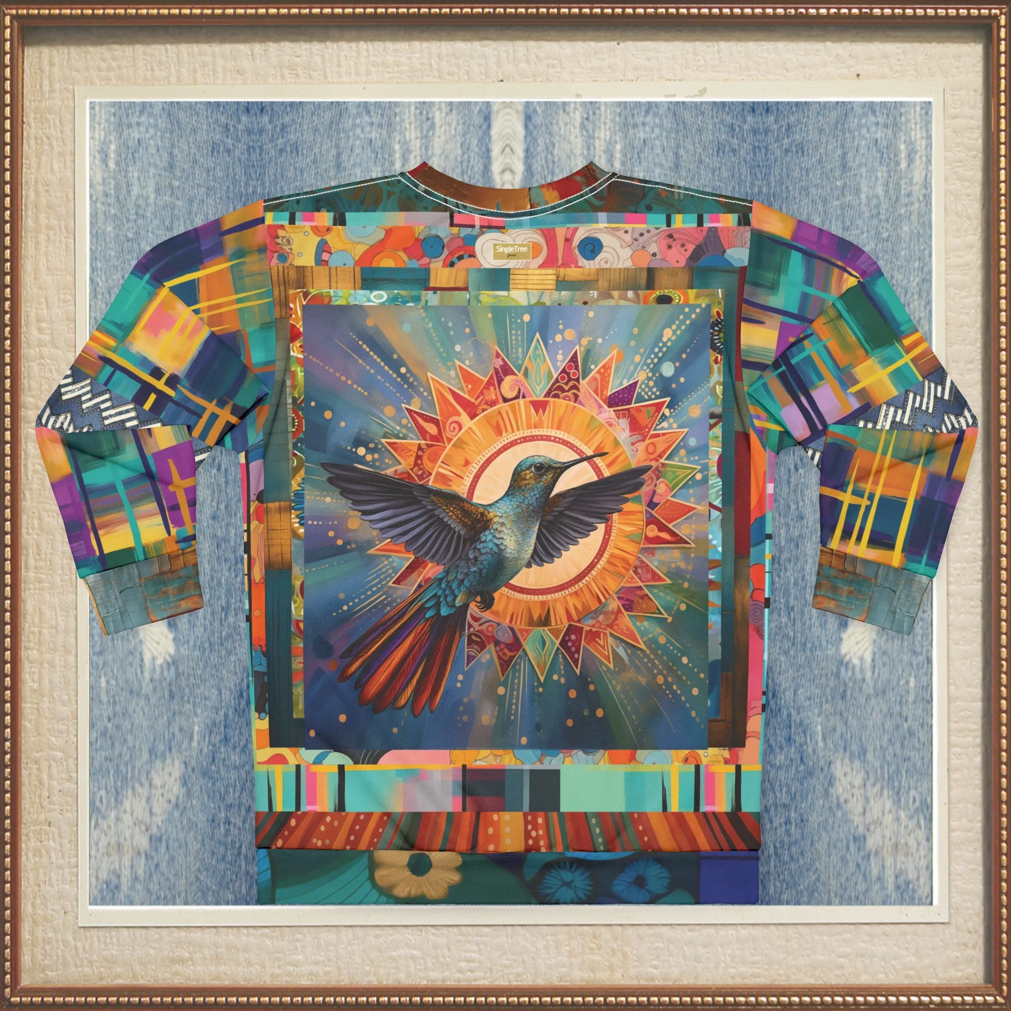 Hummingbird in Sunburst Skies Mid-Weight Polyester Unisex Sweatshirt (Gold Label)