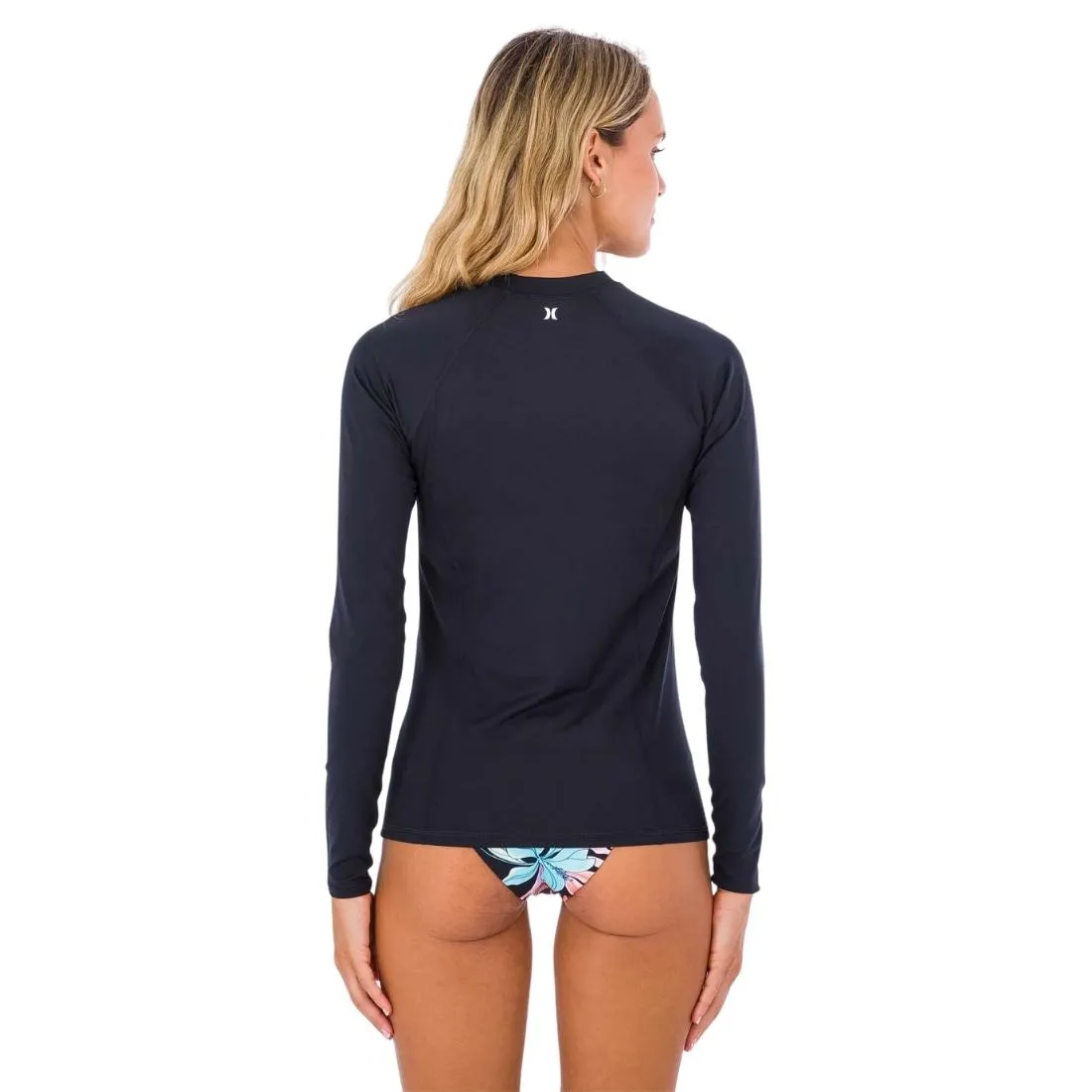 Hurley Womens One & Only Solid Mock Neck Long Sleeve UV Rashguard - Black/White