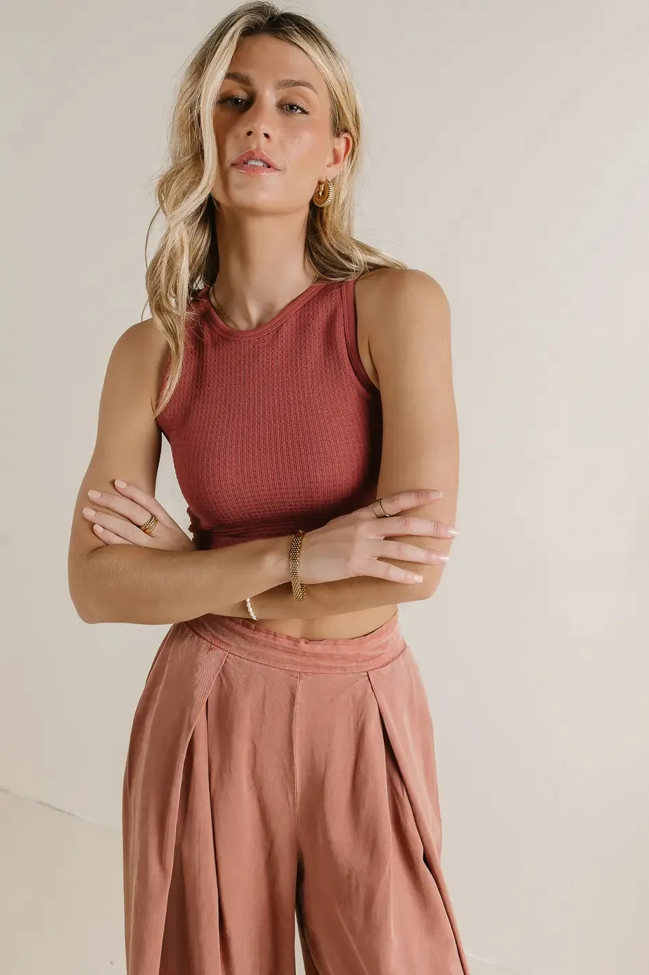 Ines Waffle Knit Tank in Pink - FINAL SALE