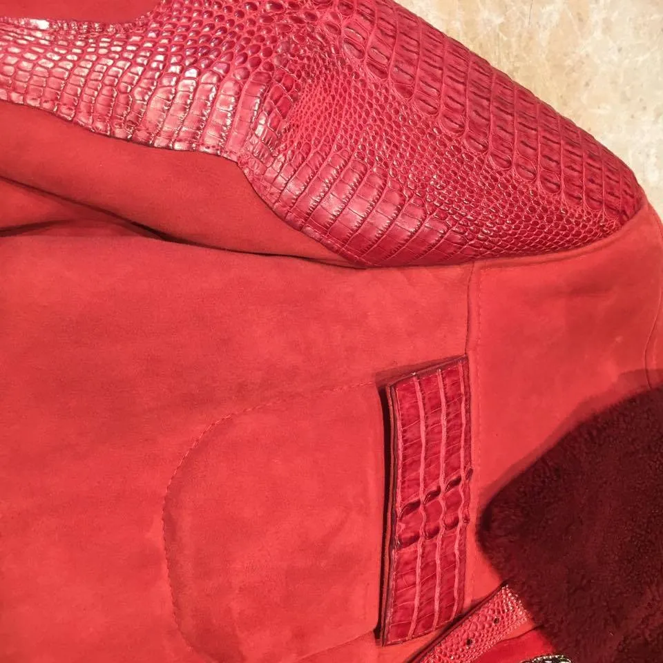 Kashani Candy Red Full Suede/Adult Alligator Shearling