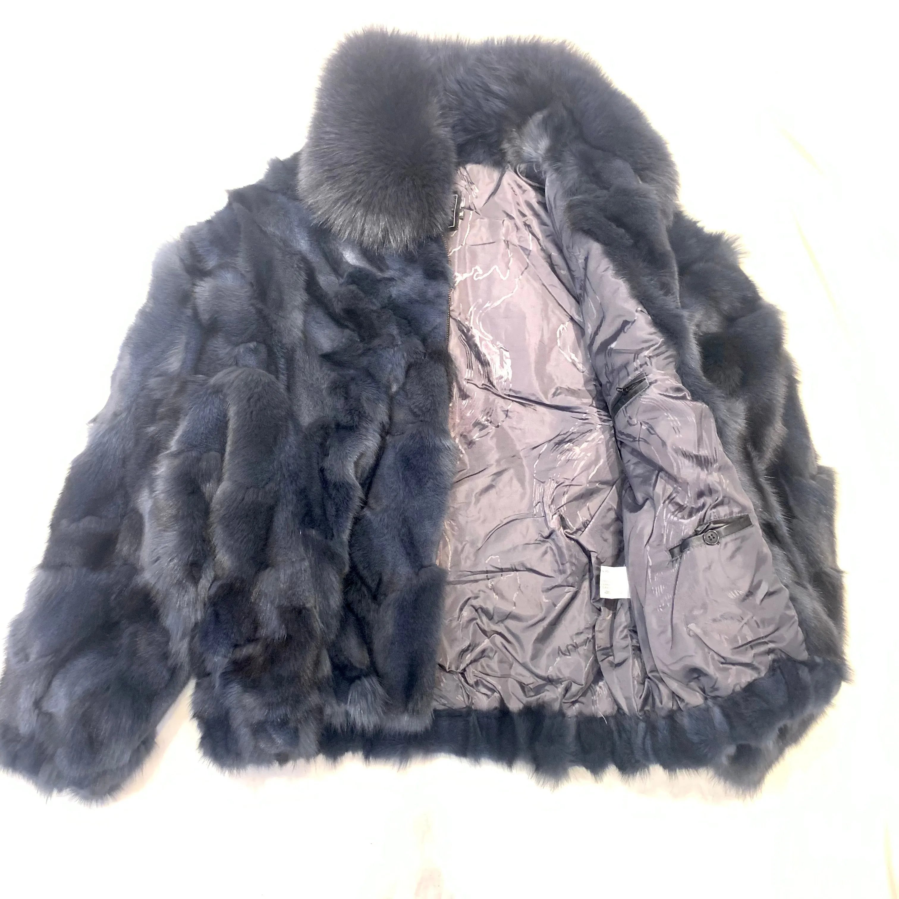 Kashani Men's Charcoal Grey Full Fox Fur Bomber Coat