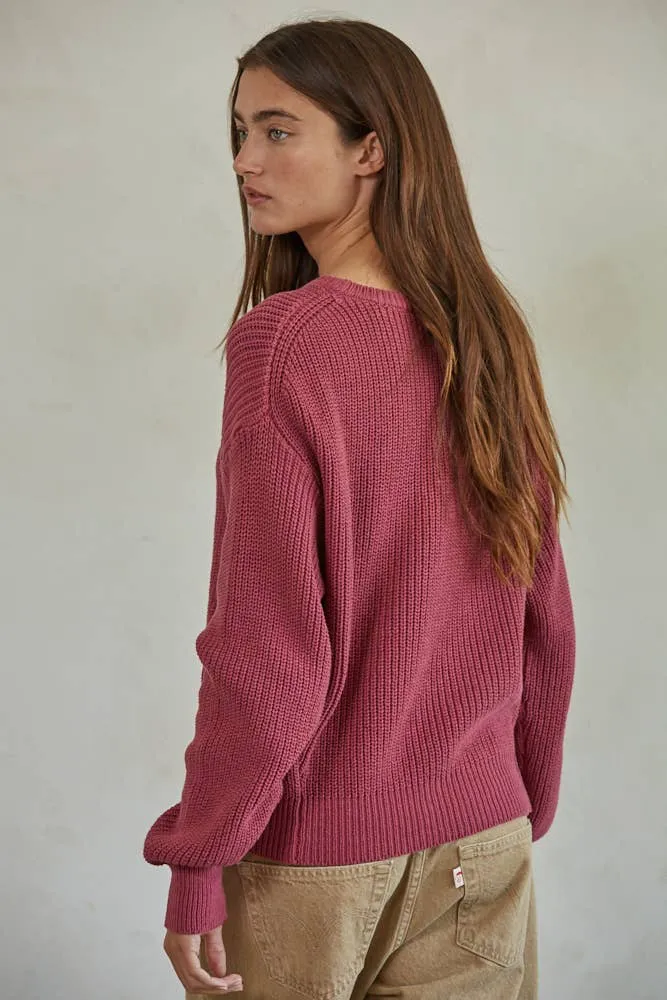 Knit Cotton Sweater Ribbed Long Sleeve Pullover Top