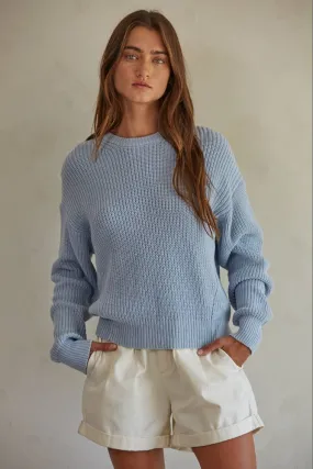 Knit Cotton Sweater Ribbed Long Sleeve Pullover Top